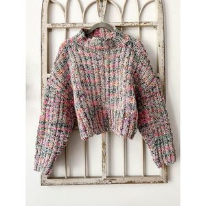 Free People Confetti Pullover Sweater Cropped Multicolor Chunky Turtleneck